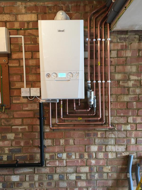 New Ideal boiler installation with full copper pipework and system filter
